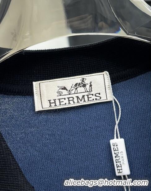 Top Quality Inexpensive Hermes Knit Polo T-shirt H72615 Blue 2024 (For Men)