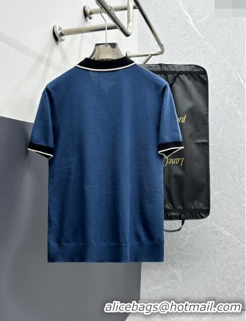 Top Quality Inexpensive Hermes Knit Polo T-shirt H72615 Blue 2024 (For Men)