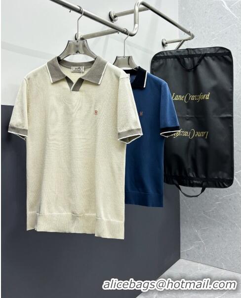 Modern Classic Hermes Knit Polo T-shirt H72616 Beige 2024 (For Men)