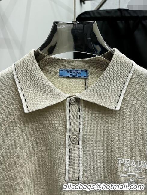 Buy Inexpensive Prada Knit Polo T-shirt P72617 Beige 2024 (For Men)