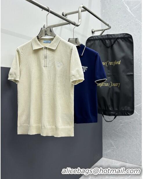 Buy Inexpensive Prada Knit Polo T-shirt P72617 Beige 2024 (For Men)