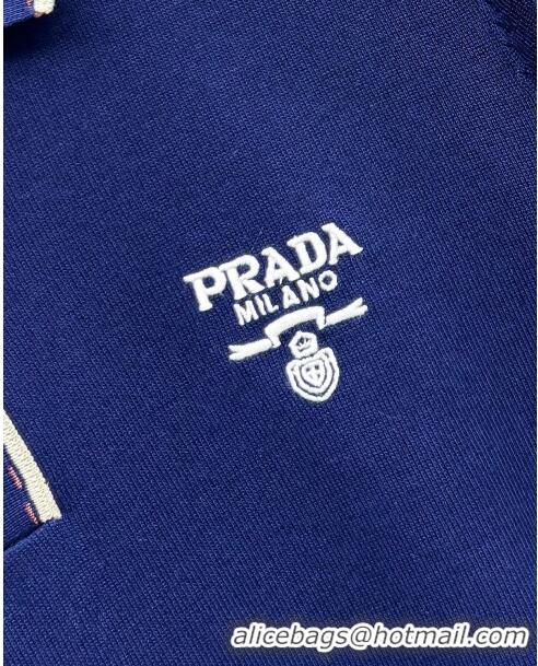 New Arrivals Prada Knit Polo T-shirt P72618 Blue 2024 (For Men)