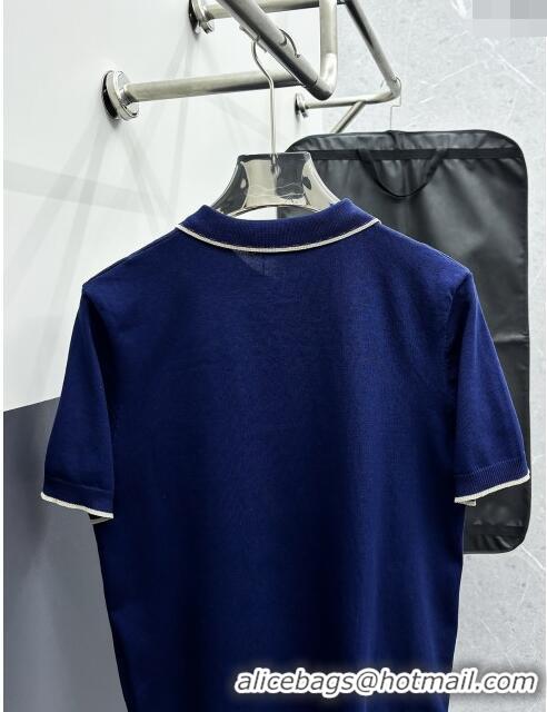 New Arrivals Prada Knit Polo T-shirt P72618 Blue 2024 (For Men)