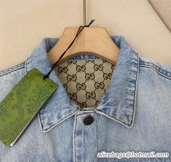 Top Design Gucci GG & Denim Reversible Jacket G72628 Beige/Blue 2024 (For Men)