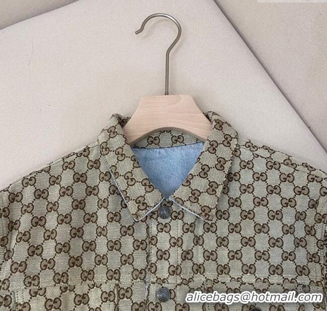 Top Design Gucci GG & Denim Reversible Jacket G72628 Beige/Blue 2024 (For Men)