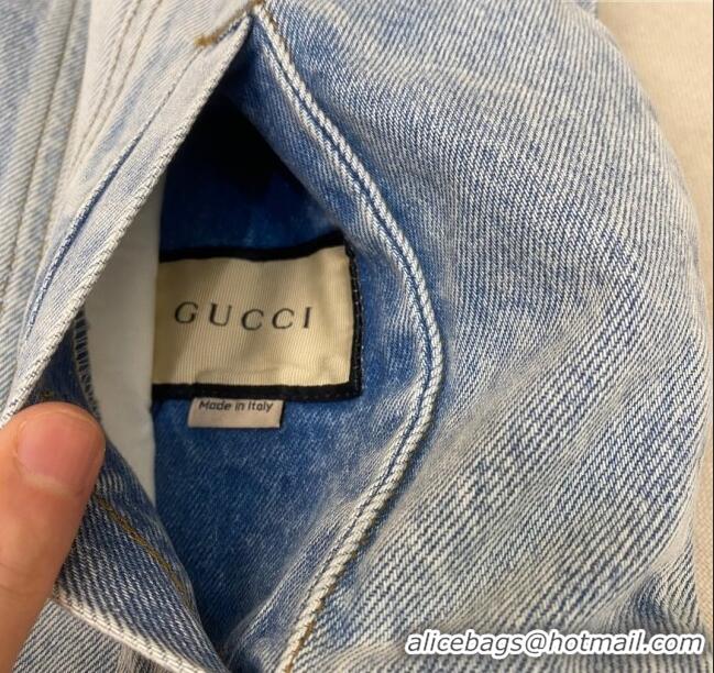 Top Design Gucci GG & Denim Reversible Jacket G72628 Beige/Blue 2024 (For Men)