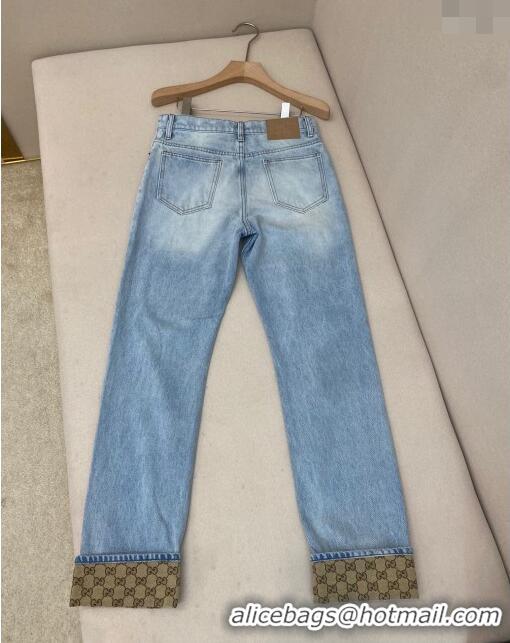 Well Crafted Gucci GG & Denim Jeans G72629 Beige/Blue 2024 (For Men)