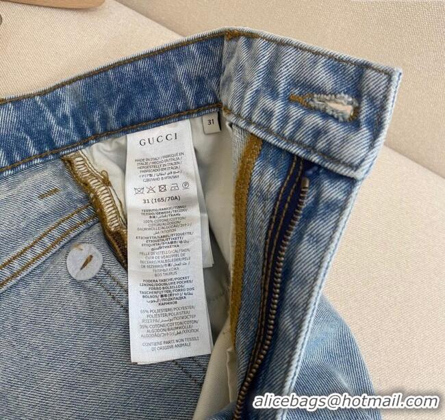 Well Crafted Gucci GG & Denim Jeans G72629 Beige/Blue 2024 (For Men)