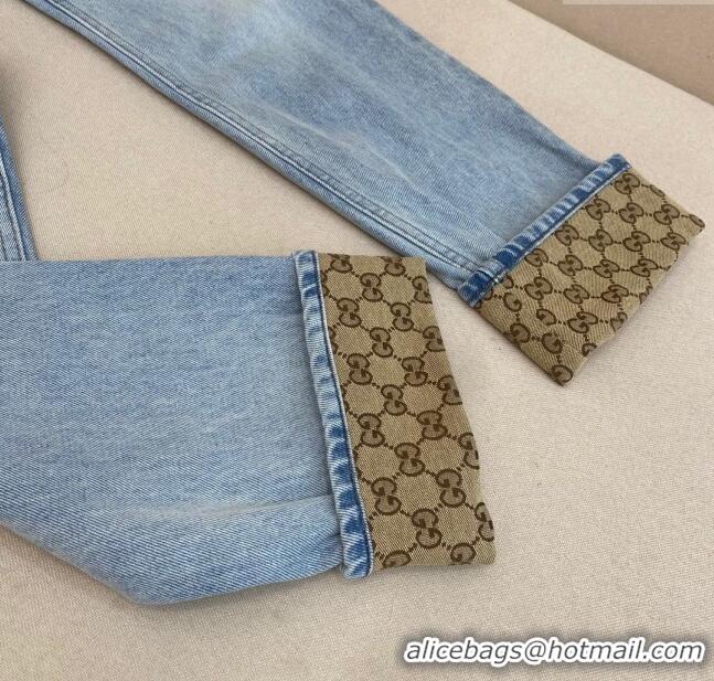 Well Crafted Gucci GG & Denim Jeans G72629 Beige/Blue 2024 (For Men)