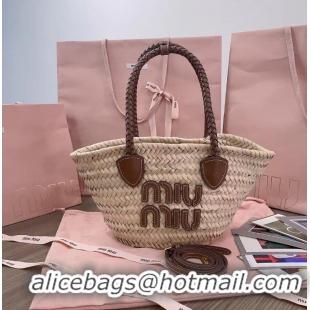 Top Grade Miu Miu Mini Straw Basket Tote Bag M8412 Beige/Brown