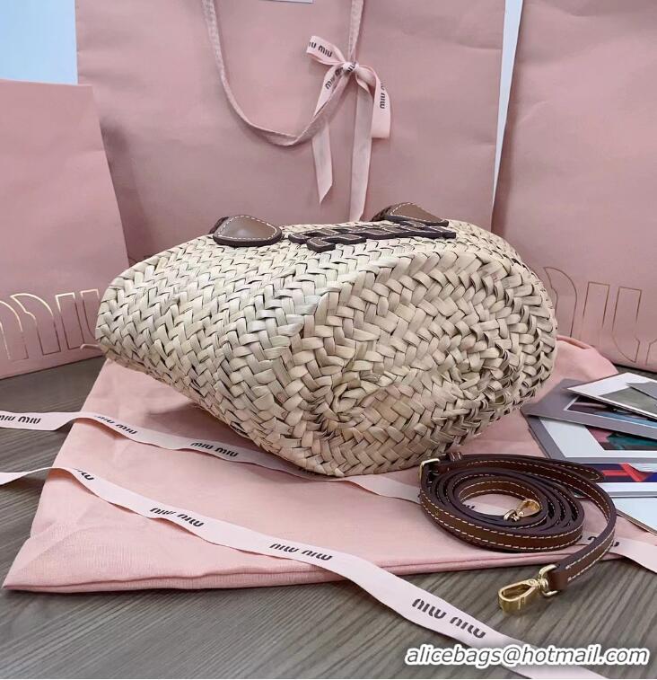 Top Grade Miu Miu Mini Straw Basket Tote Bag M8412 Beige/Brown