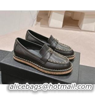 Charming Chanel Calfskin Loafers with Chain Black 816117