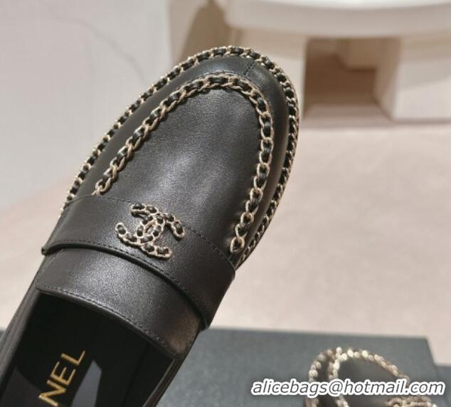 Charming Chanel Calfskin Loafers with Chain Black 816117