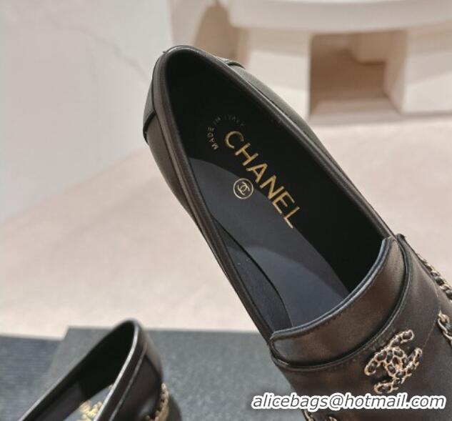 Charming Chanel Calfskin Loafers with Chain Black 816117