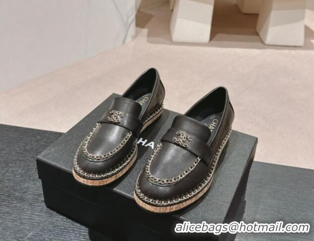 Charming Chanel Calfskin Loafers with Chain Black 816117