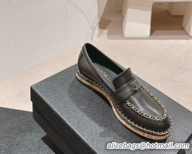 Charming Chanel Calfskin Loafers with Chain Black 816117