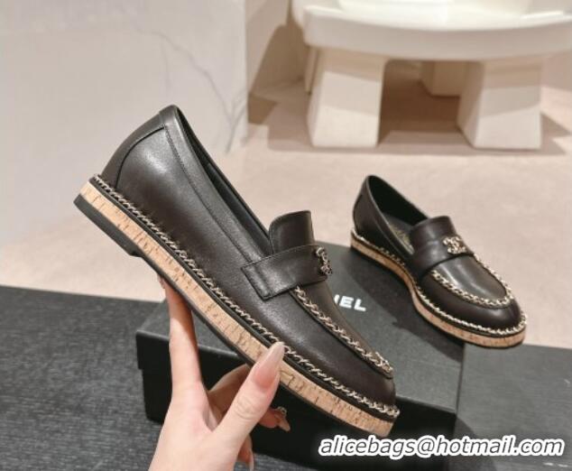 Charming Chanel Calfskin Loafers with Chain Black 816117