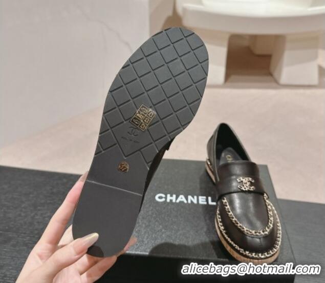 Charming Chanel Calfskin Loafers with Chain Black 816117