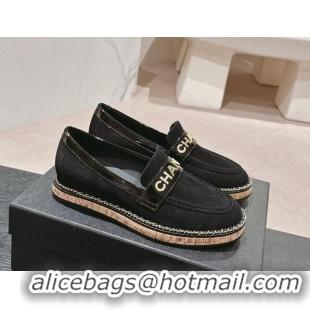 Classic Hot Chanel Suede Loafers with Chain Black 816118