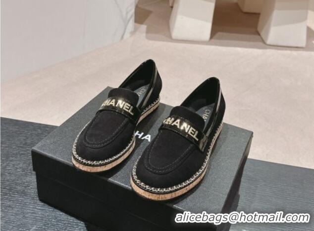 Classic Hot Chanel Suede Loafers with Chain Black 816118