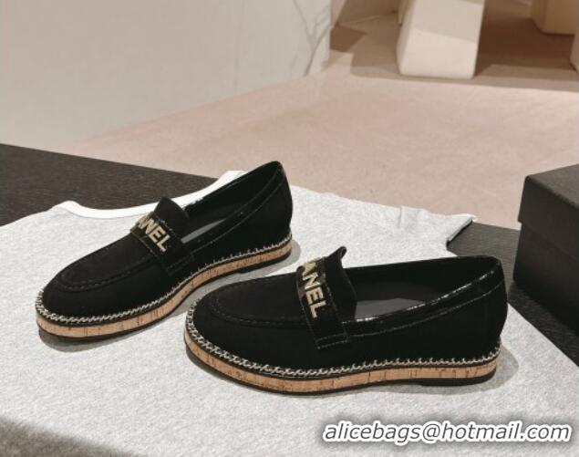 Classic Hot Chanel Suede Loafers with Chain Black 816118