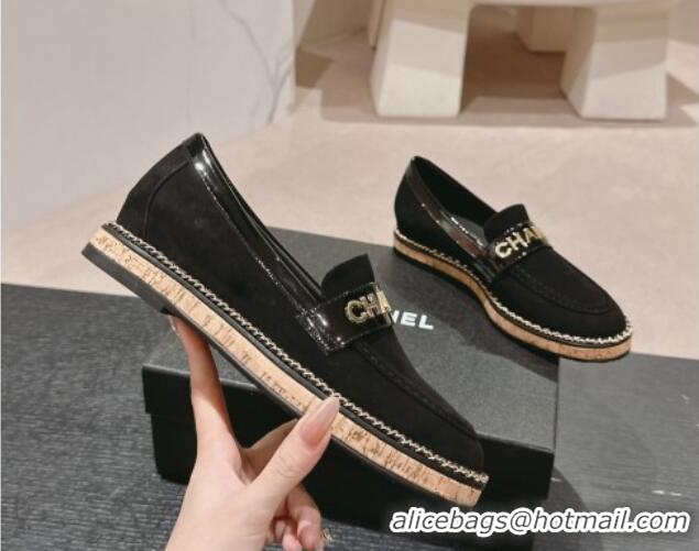 Classic Hot Chanel Suede Loafers with Chain Black 816118