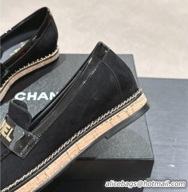 Classic Hot Chanel Suede Loafers with Chain Black 816118