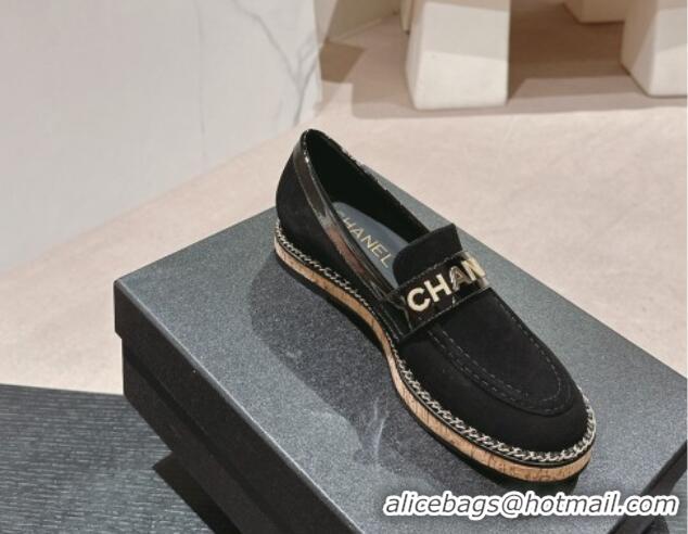 Classic Hot Chanel Suede Loafers with Chain Black 816118