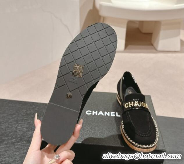 Classic Hot Chanel Suede Loafers with Chain Black 816118