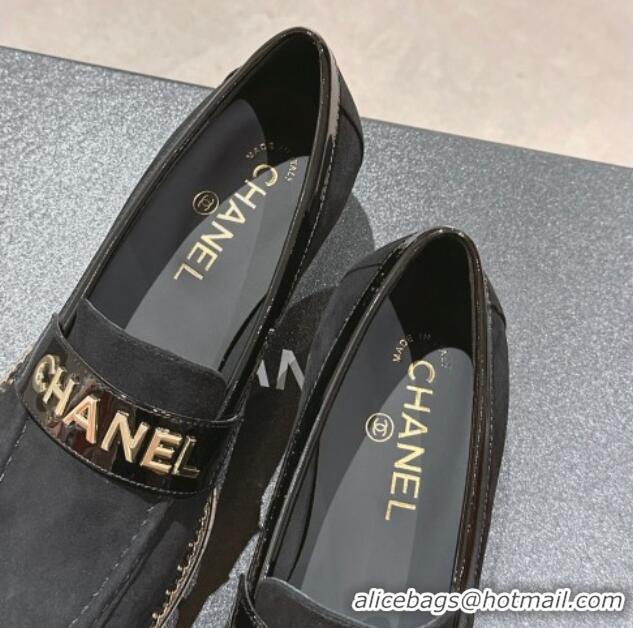 Classic Hot Chanel Suede Loafers with Chain Black 816118