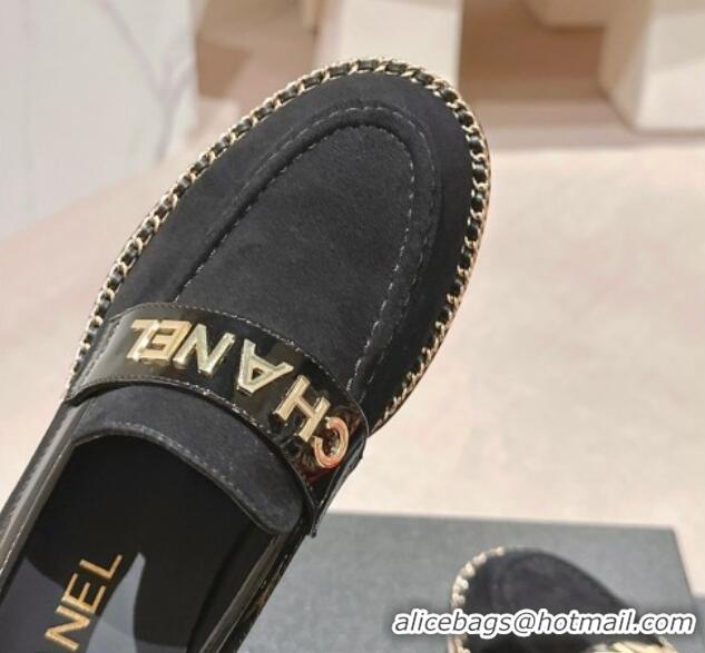 Classic Hot Chanel Suede Loafers with Chain Black 816118