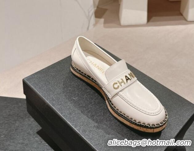 Purchase Chanel Calfskin Loafers with Chain White 816119