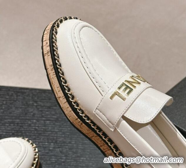 Purchase Chanel Calfskin Loafers with Chain White 816119