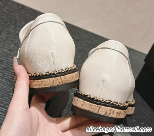 Purchase Chanel Calfskin Loafers with Chain White 816119