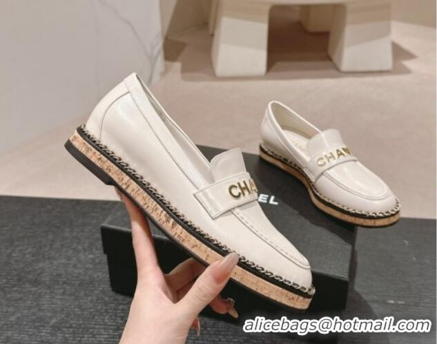 Purchase Chanel Calfskin Loafers with Chain White 816119