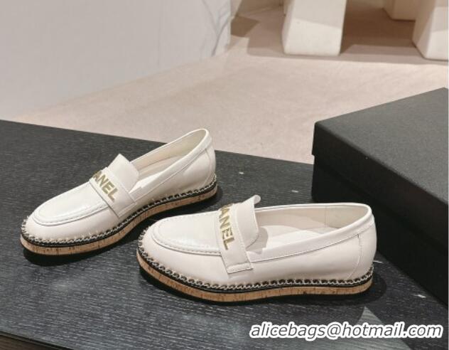 Purchase Chanel Calfskin Loafers with Chain White 816119