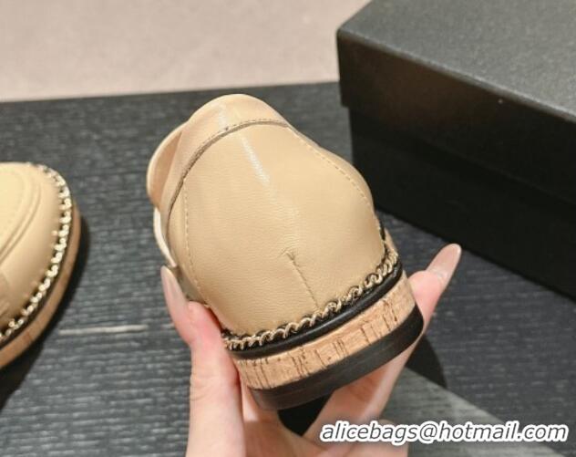 Good Quality Chanel Calfskin Loafers with Chain Beige 816120