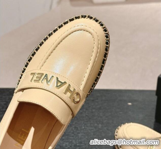 Good Quality Chanel Calfskin Loafers with Chain Beige 816120