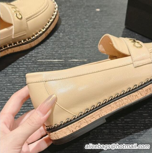 Good Quality Chanel Calfskin Loafers with Chain Beige 816120