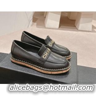 Grade Quality Chanel Calfskin Loafers with Chain Black 816121