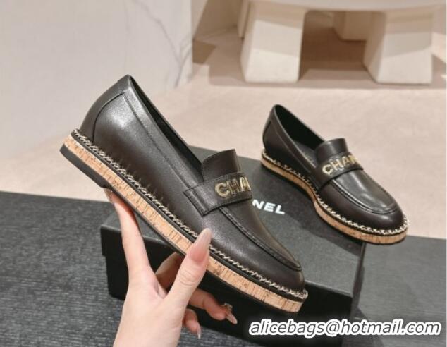 Grade Quality Chanel Calfskin Loafers with Chain Black 816121