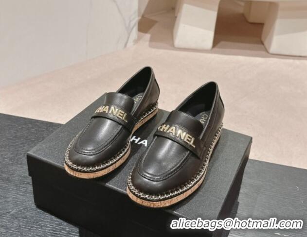 Grade Quality Chanel Calfskin Loafers with Chain Black 816121