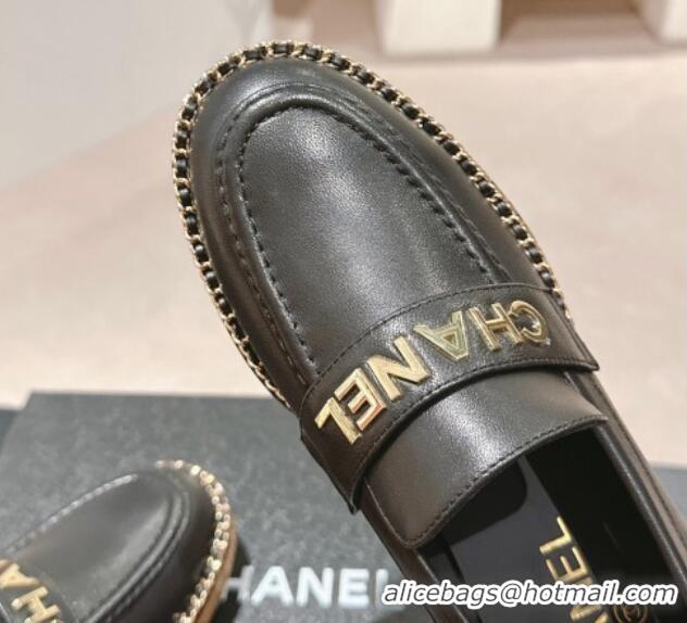 Grade Quality Chanel Calfskin Loafers with Chain Black 816121