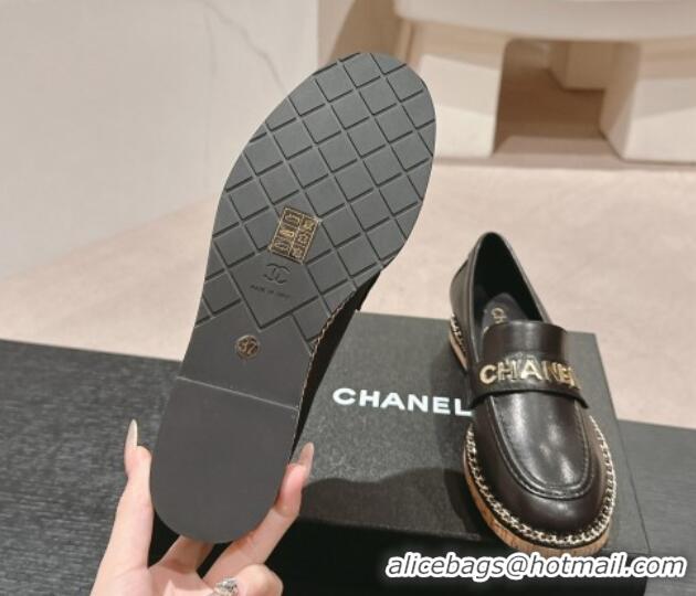 Grade Quality Chanel Calfskin Loafers with Chain Black 816121