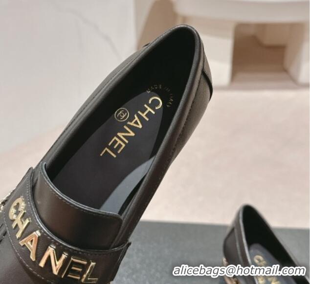 Grade Quality Chanel Calfskin Loafers with Chain Black 816121