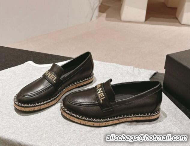 Grade Quality Chanel Calfskin Loafers with Chain Black 816121