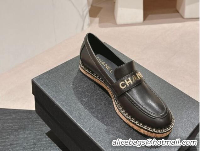 Grade Quality Chanel Calfskin Loafers with Chain Black 816121