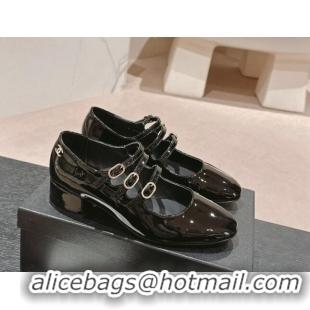 Good Looking Chanel Patent Calfskin Mary Janes Pumps with Trible Buckle Strap Black 816122