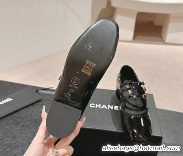 Good Looking Chanel Patent Calfskin Mary Janes Pumps with Trible Buckle Strap Black 816122