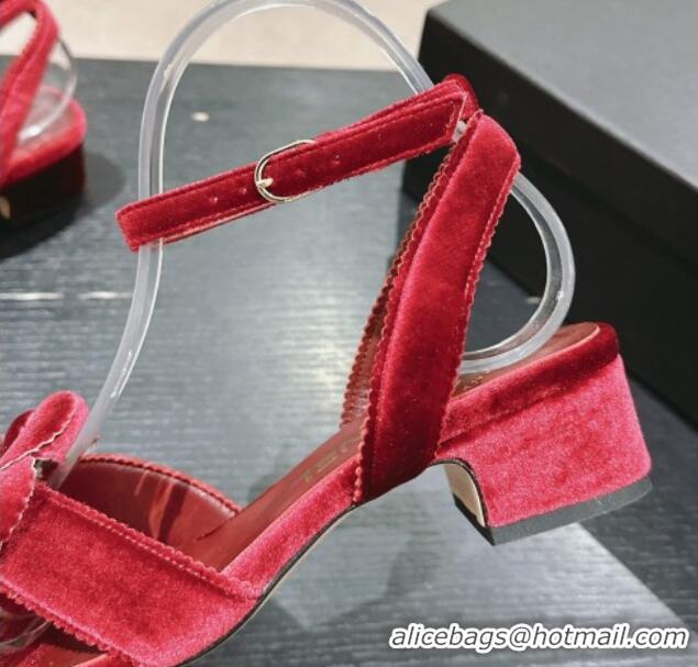 Best Product Chanel Velvet Heel Sandals 3.5cm with Camellia Bloom Burgundy 816125